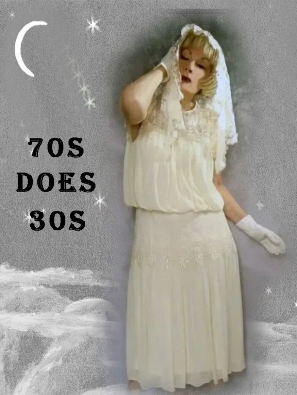 30s Style Bride Lacy Formal Blouson Informal Wedding Dress ~ 70s does 30s